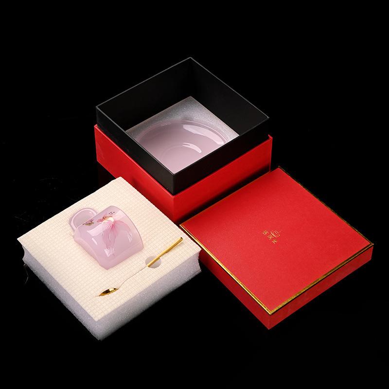 Women's Glass Coffee Cup Personal Tea Cup Glass Water Cup Portable Mug Gift Box Set with Spoon and Saucer