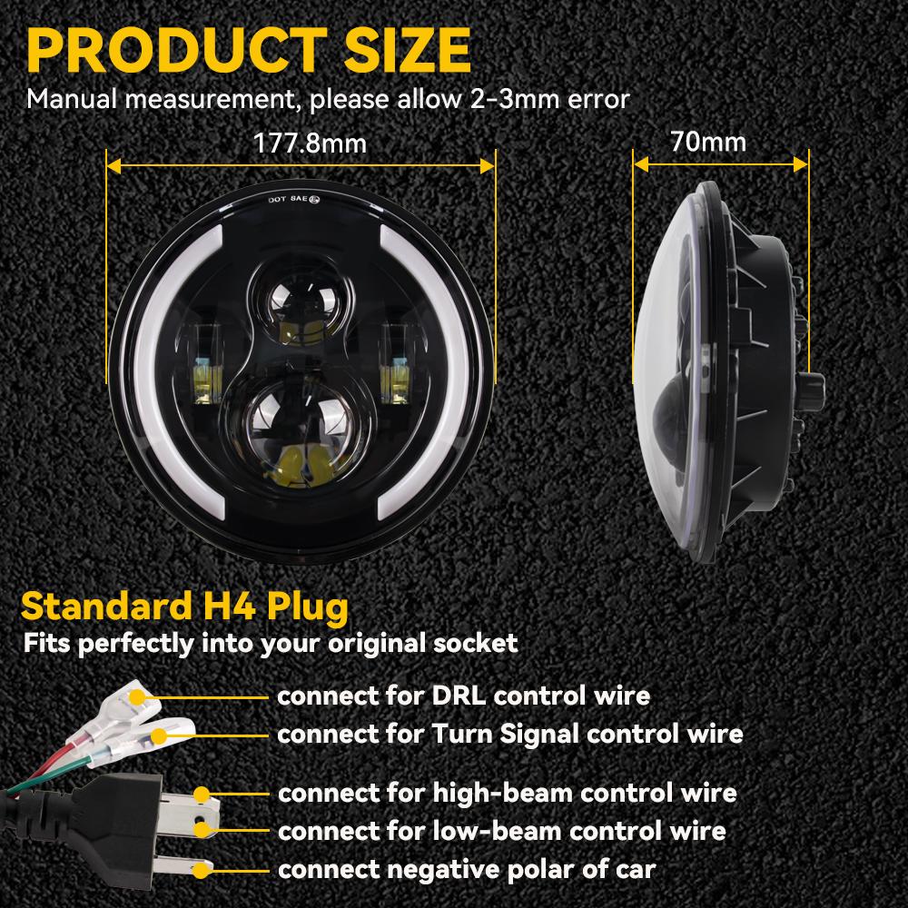 7.5 inch Universal Cafe Racer Round Motorcycle LED Head lamp Headlamp Distance Light Refit 7.5'' Motorcycle Headlight Cafe Racer