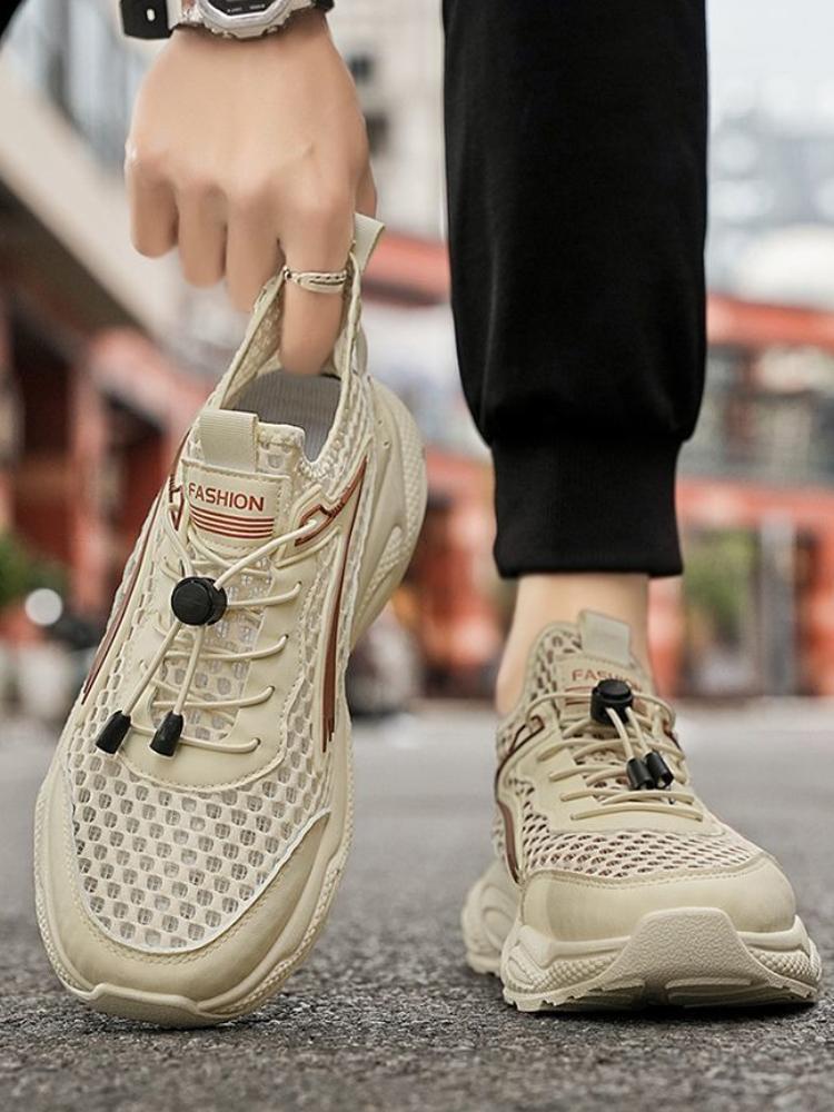 Fashion Cushioned Insole Male Sports Shoes Low-Top Beige Light On Clearance Korean Designer Cheap Liquidation Sale Men's Casual Sneakers