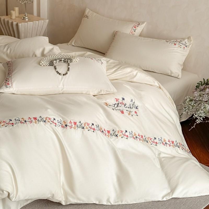 A-Line Luxury Embroidered Cotton Bedding Set 4-Piece Soft Breathable All-Season Bed Linens