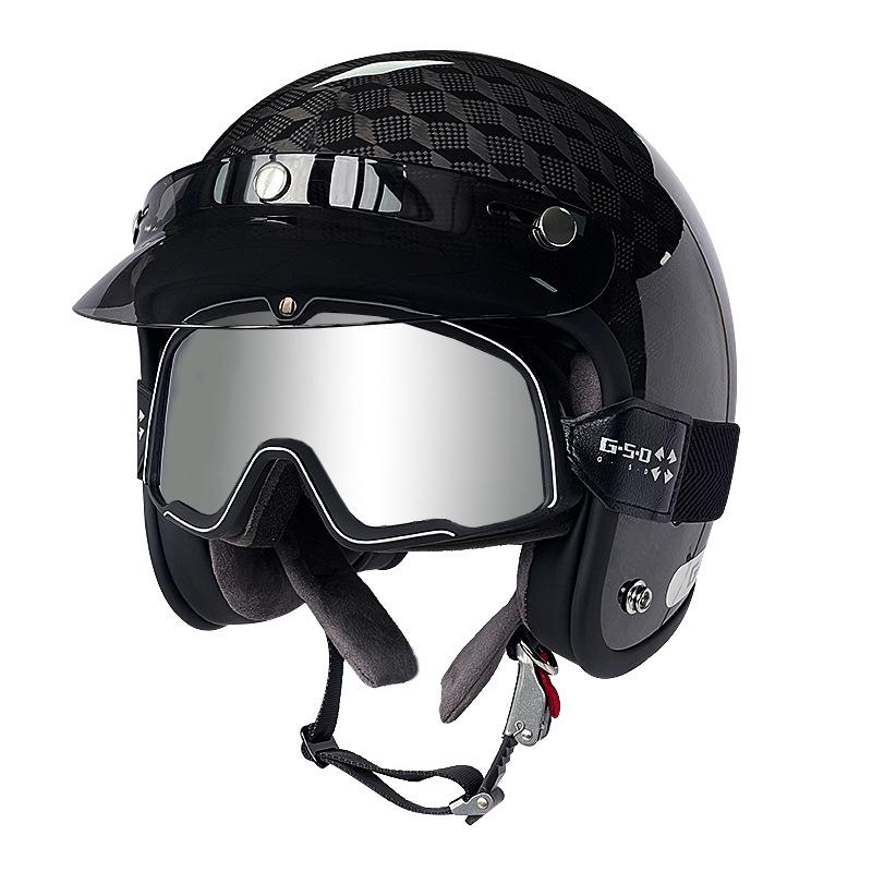 3C Certified Retro Harley Carbon Fiber Motorcycle Helmet, Unisex All-Season Winter Half Helmet