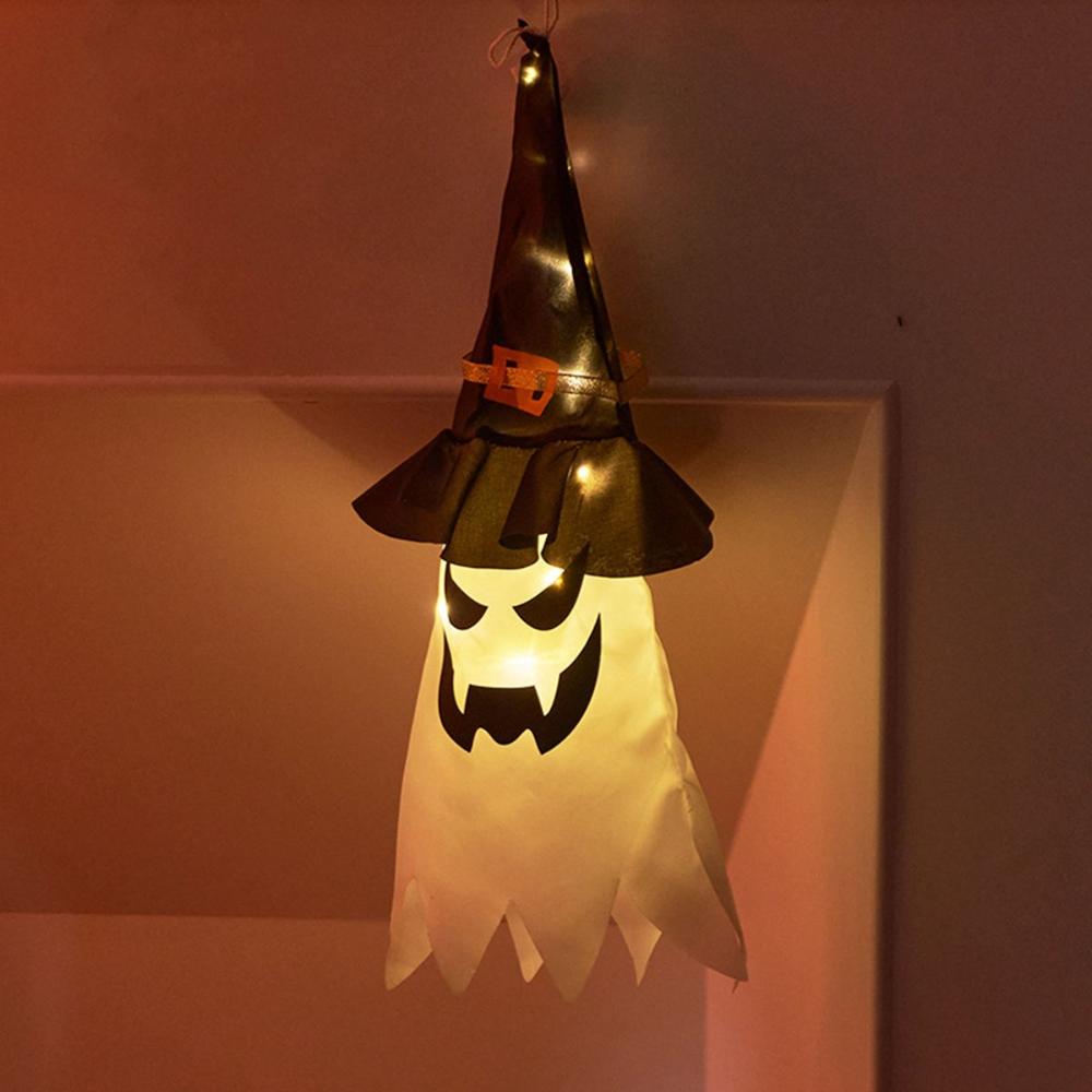 Tree Flashing LED Indoor Outdoor Hanging Light Witch Hat Halloween Decoration Glowing Ghost