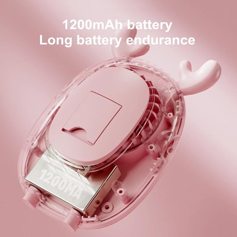 New Cartoon Doll Portable Mini Hanging Neck Fan 1200mAh Rechargeable Handheld Desktop Fan with Healing Ambient Light