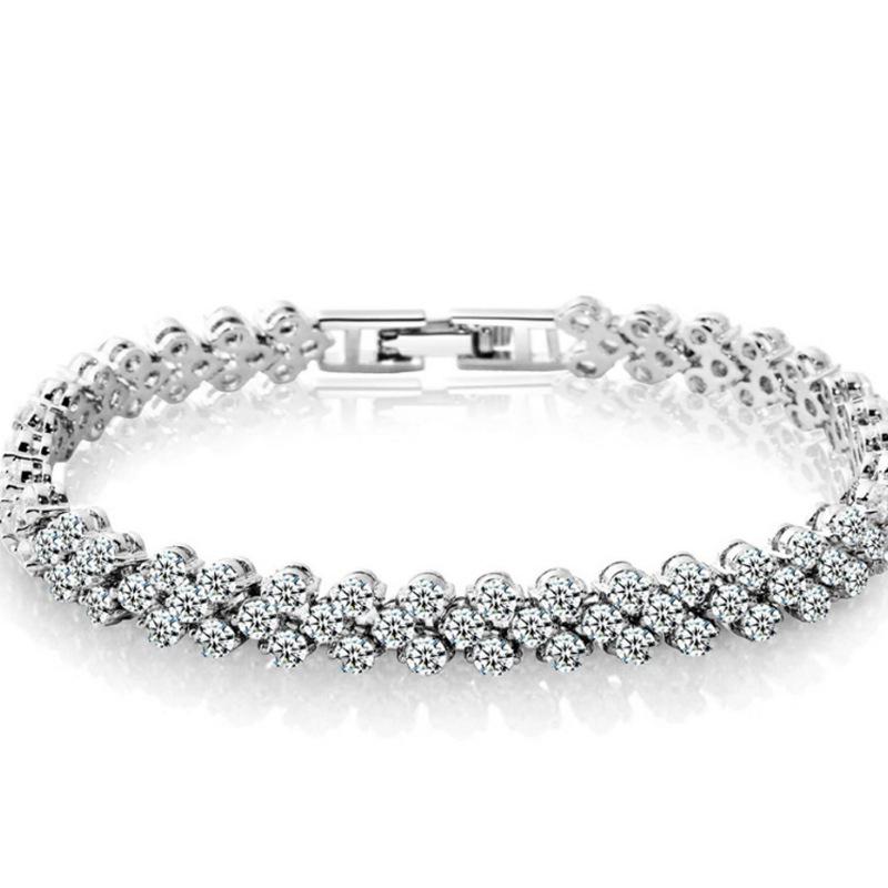 Brățară elegantă europeană și americană cu cristal de zirconiu roman și inel - Bijuterii de modă luxoase cu diamante incrustate pentru femei