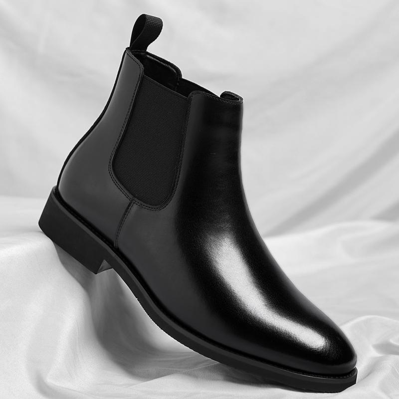 

Luxury Men Ankle Boots Handmade Leather Men s Casual Shoes Fashi Pointed Toe Dress Wedding Male Shoes Side Zipper Basic Boots 38 чёрный