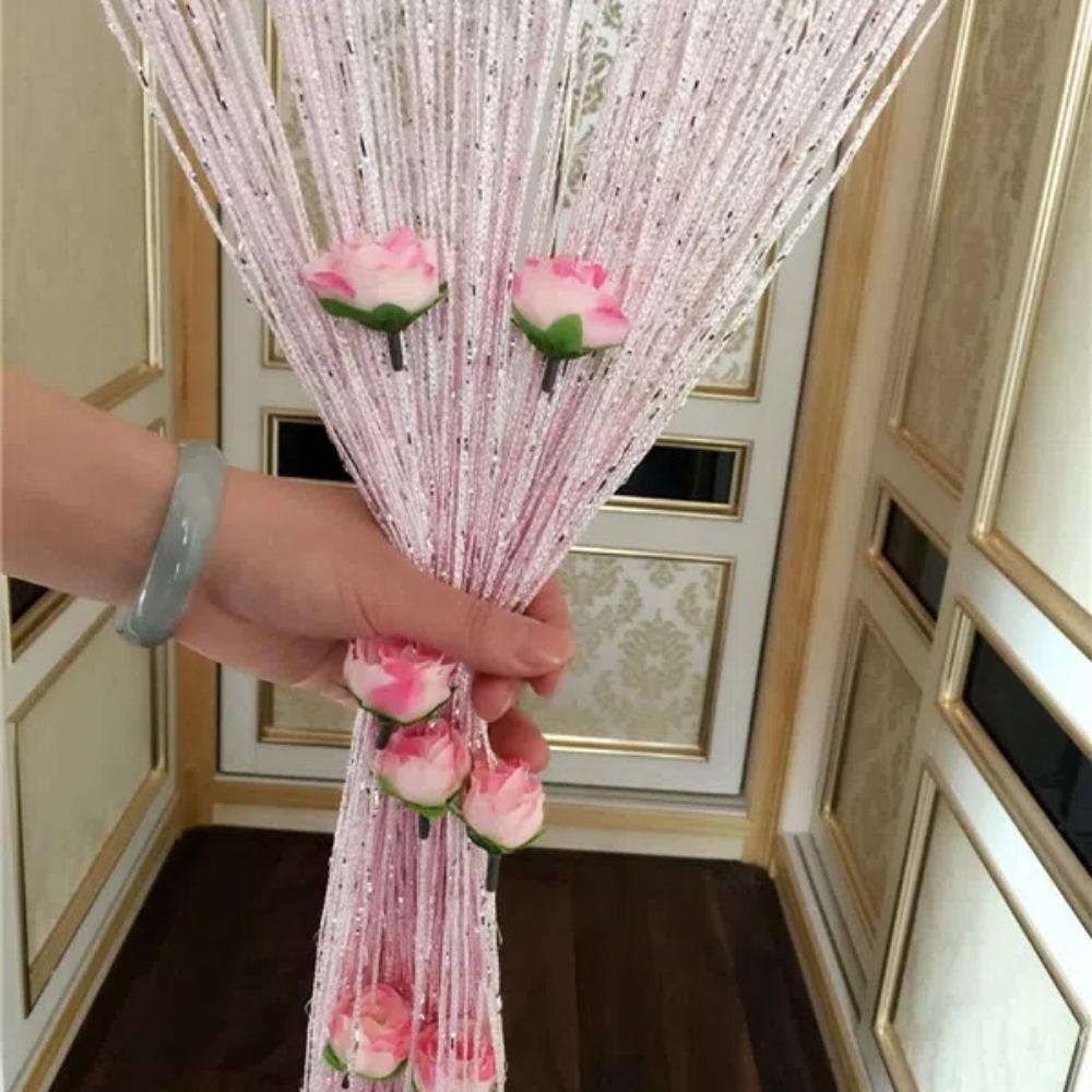 Tassel Door Line Curtain Rose Flower Divider Curtains Vestibule String Curtains For Living Room