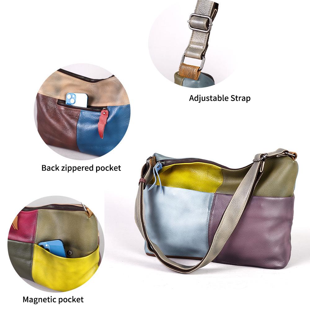Premium Contrasting Color Splicing Tray Obo Bag Women'S Retro Large-Capacity Personalized Casual Shoulder Messenger Bag