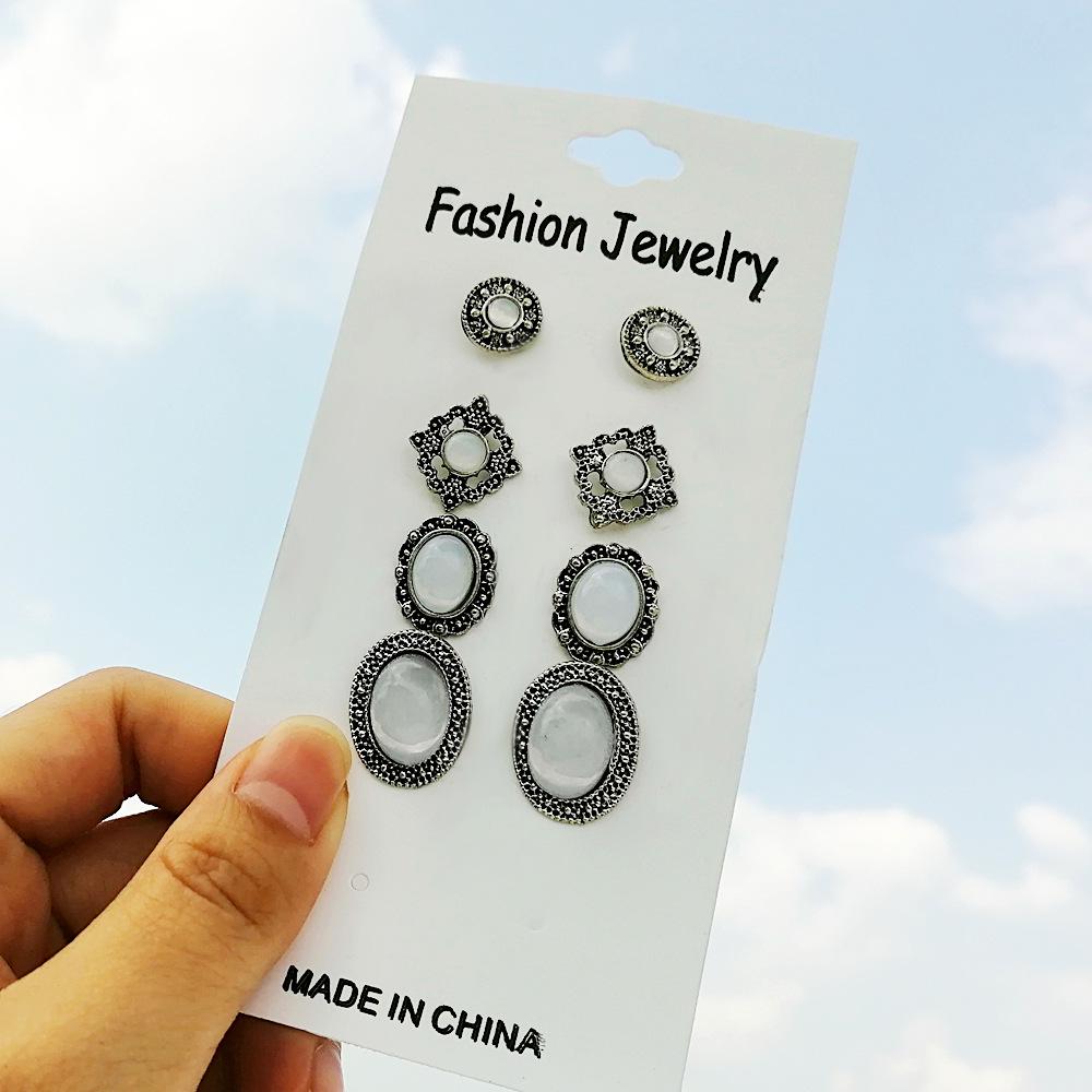 

4 парки/комплект Креативный Ретро Простой Серебряный Инкрустированный Опал Серьги Набор