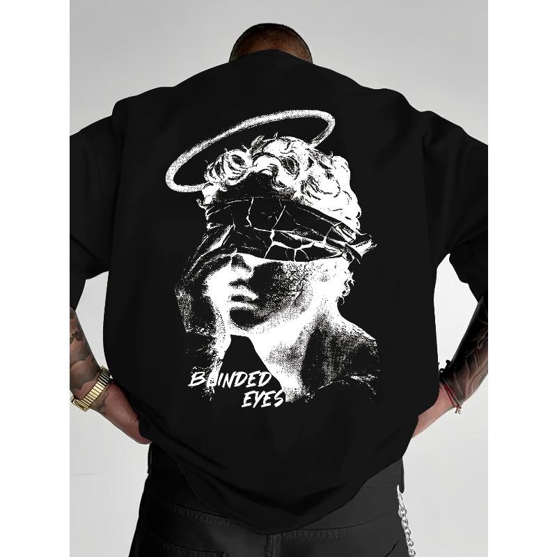 European Sizes Person Print T-Shirt - Breathable Streetwear Summer Tee with Face Covering