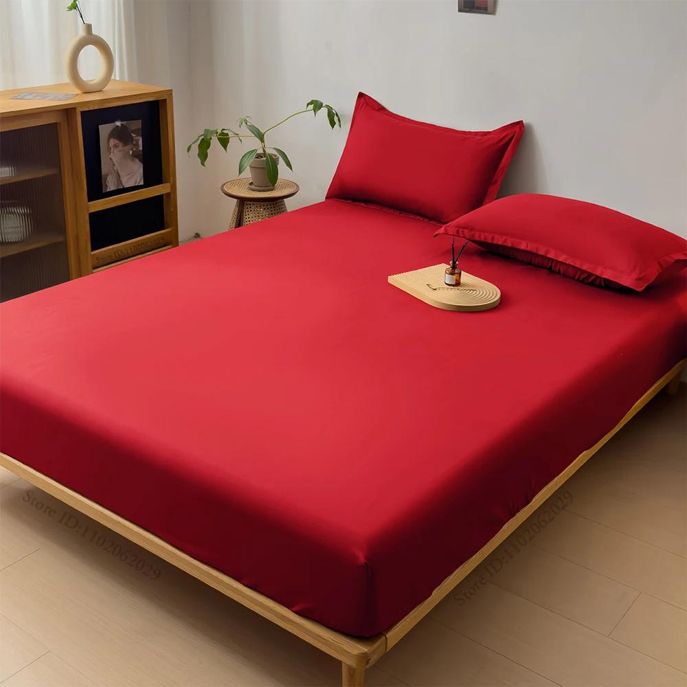 

2025 Waterproof Mattress Covers Fitted Sheets Bed Bedspreads Fabric Thick Mattress Protector for Single Double 120/140/160 2PCpillowcase48x74cm темно-красного