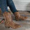 Ladies' Autumn Winter New Embroidered  Thick Heel Boots Retro Midsole Pointed Simple Comfortable Versatile Women's Boots
