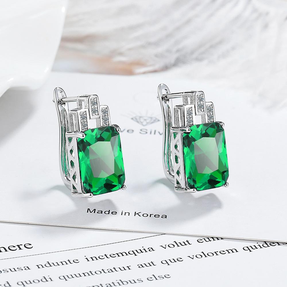 Personalized Earrings, Rectangular Ear Buckles, Colored Zircon Earrings, High-End Temperament