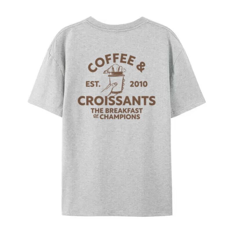 Kaffee Croissants Damen T-Shirt Oversized Retro Ästhetik Streetwear Tops Süßes Frühstück Foodie T-Shirt Unisex Modekleidung