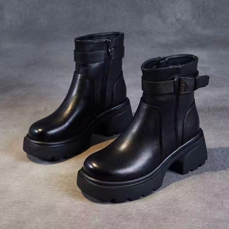 Bottes Chelsea courtes polyvalentes à semelles épaisses pour femmes collection automne/hiver 2026 nouvelle collection avec doublure en peluche style britannique talon épais femmes