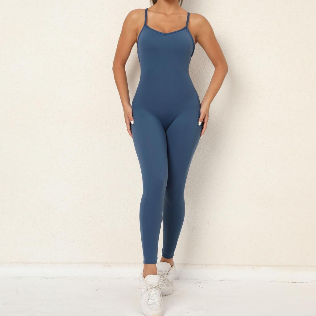 Avrupa & Amerikan V Yaka Arkası Açık Yoga Tulumu - Kadınlar İçin Sıkı Oturan Spor & Fitness Giyim