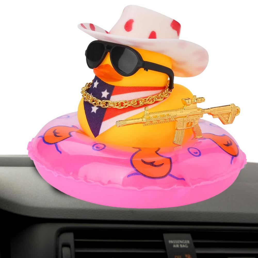 West Cowboy Car Ornaments Yellow Rubber Duck Interior Dashboard Decor Cute Mini Duck Decoration Car Interior Accessories