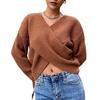 2026 Autumn Winter Solid Color V-Neck Cut-out Knit Sweater with Long Sleeves