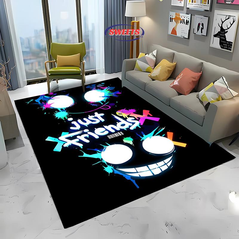 3D HD Druck Neon Graffiti Gedruckter Teppich Rutschfester Teppich Schwarz Heimdekor Teppich für Wohnzimmer Schlafzimmer Esszimmer Büro Geschenk
