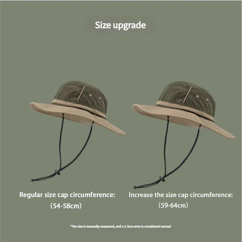 Japanese Oversized Bucket Hat, UV Protection Adjustable Drawstring Unisex Hat for Summer Outdoor Fishing Hiking Casual Headwear