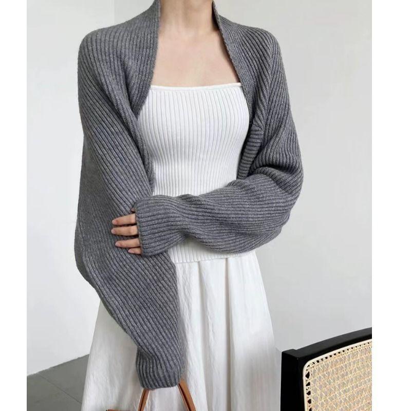 Thick Premium Elegant Vest Knit Cardigan Women Autumn Winter Batwing Sleeve Cropped Cape
