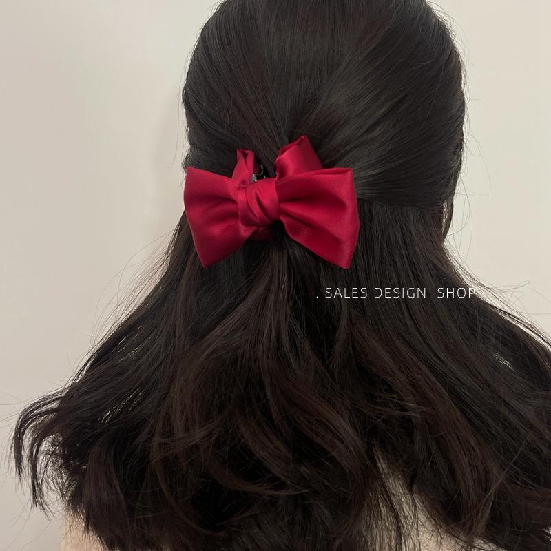 Koreanische Satin-Schleifen-Klammer: Elegantes Retro-Mode-Haaraccessoire für Damen