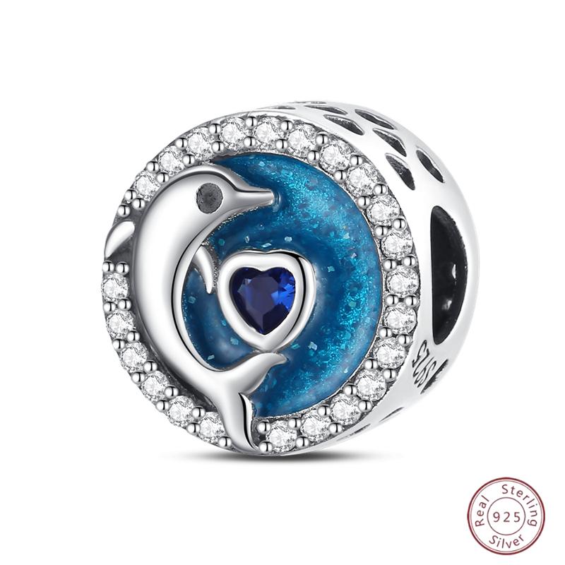 Copper Beaded Pendant Blue Zircon Ocean Penguin Crab Original 3Mm Bracelet Women Fine Jewelry