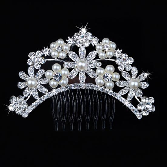 Women's Wedding Flower Rhinestone Faux Pearl Hair Clip Bridal Hair Comb Jewelry