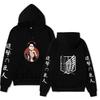 Attack On Titan Levi Ackerman Hoodie Unisex Fleece Sweatshirt, Front Character Print, Back Wings Logo, Japanese Sleeve Text, Autumn Winter Pullover