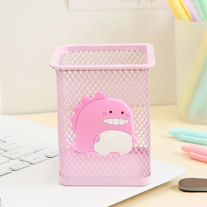 1Pc Pink Metal Pen Holder Office Organizer Cosmetic Square Cil Stand Holders Stationery Container School Supplies