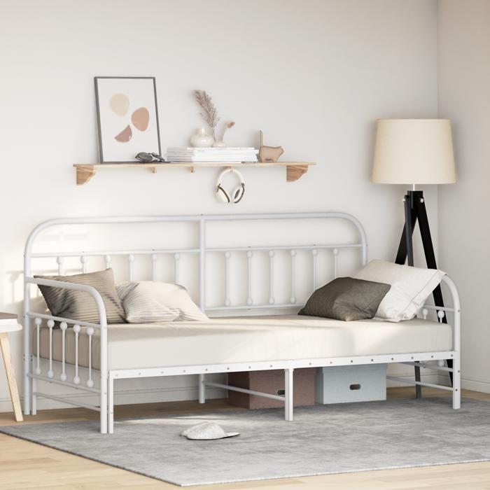 Cadre de Lit Daybed vidaXL avec Lit Gigogne Blanc 100x190 cm en Acier 42002653