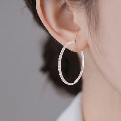 Large Rhinestone Hoop Earrings for Women Big Cubic Zirconia Thin Round Hoop Earrings Sparkly Hypoallergenic Jewelry Gift