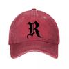 Gothic Monogram Letter R Emblem  New Vintage Washed Cotton Baseball Cap Sun Hats
