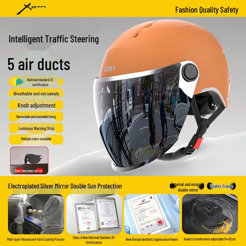 3C Certified Electric Vehicle Half Helmet with Double Visor for Large Head Circumference - All-Season, Unisex