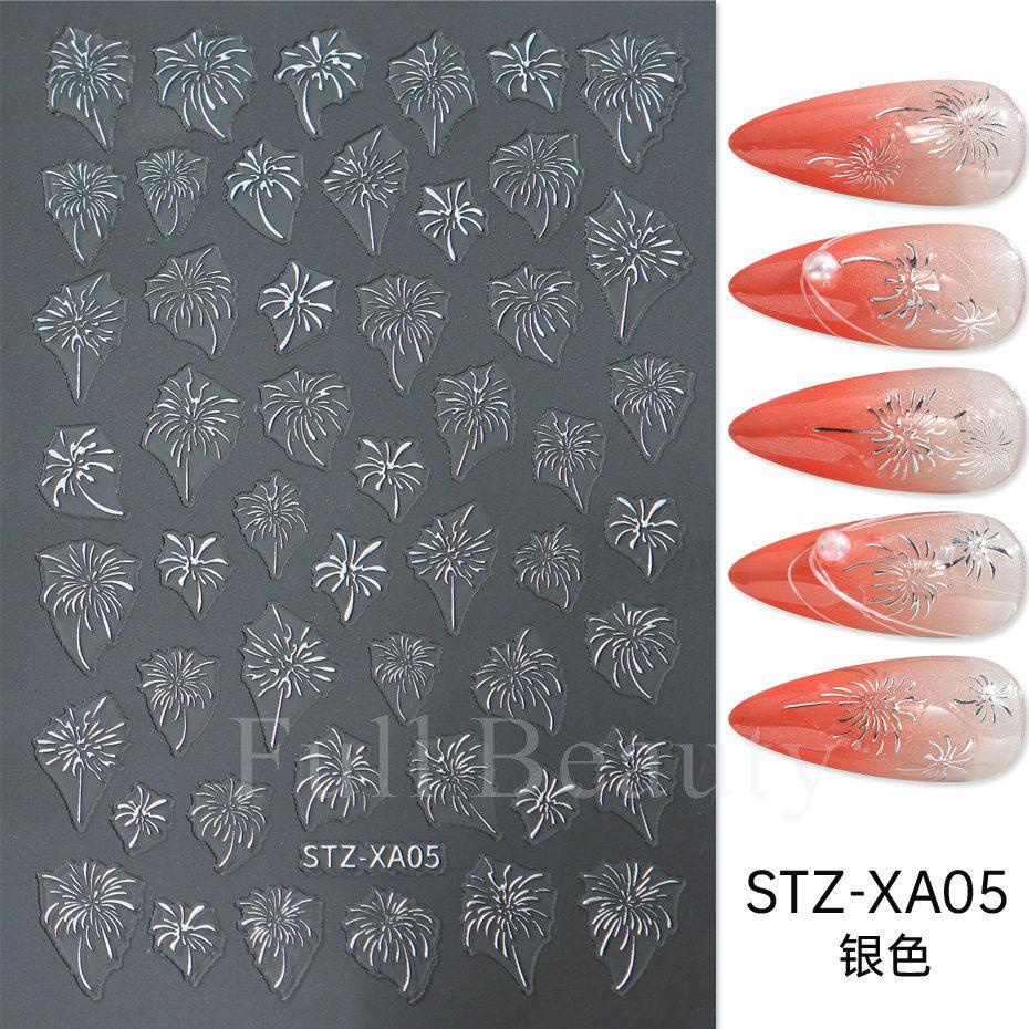 Nail Art Stickers, Japanese Romantic Laser Magic Gold And Silver Fireworks Bloom Adhesive Nail Stickers