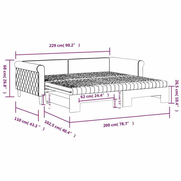 VidaXL Lit de Jour et Lit Gigogne et Matelas, Canapé-lit, Lit d'Invité, Meuble de Chambre à Coucher Salle de Séjour, 3197803