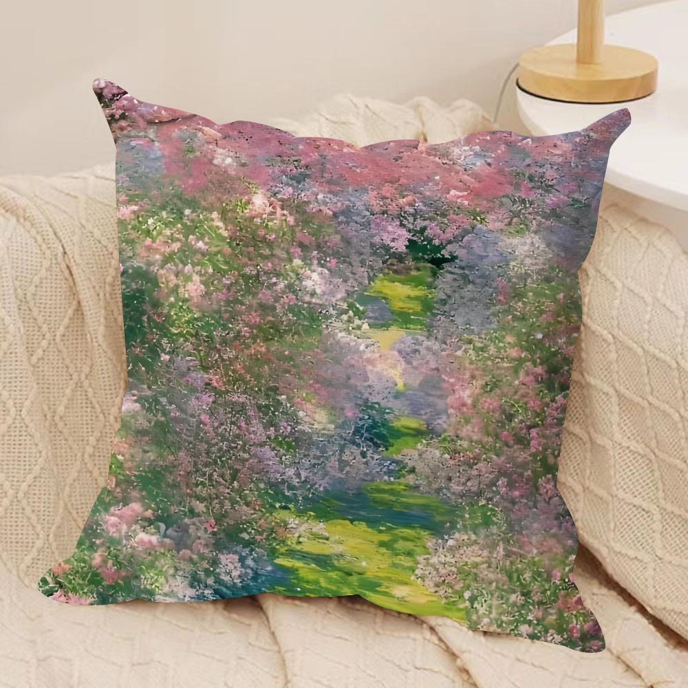 Claude Monet Oil Art Cushion Cover Silky Short Plush Invisible Zipper Dustproof Sofa Pillow Case For Home Decor