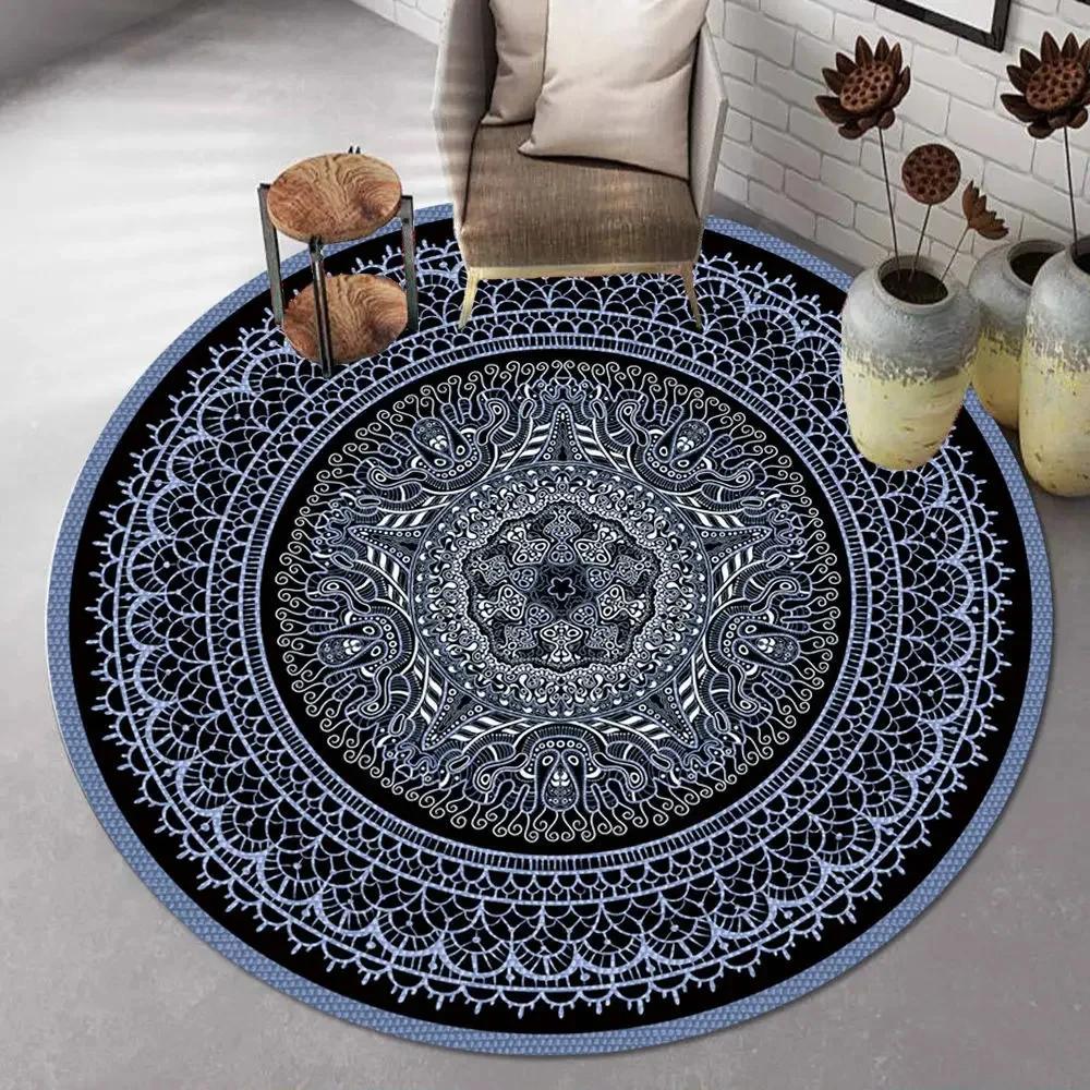 Bohemian Mandala Round Carpet Ethnic Style Vintage Floral Rug Living Room Coffee Table Sofa Mat Bedroom Hanging Basket Chair Mat