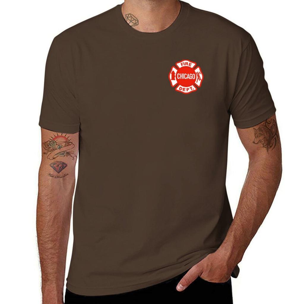 CHICAGO FIRE LOGO T-Shirt Korean Fashion Blacks Funnys T-shirts for Men Cotton