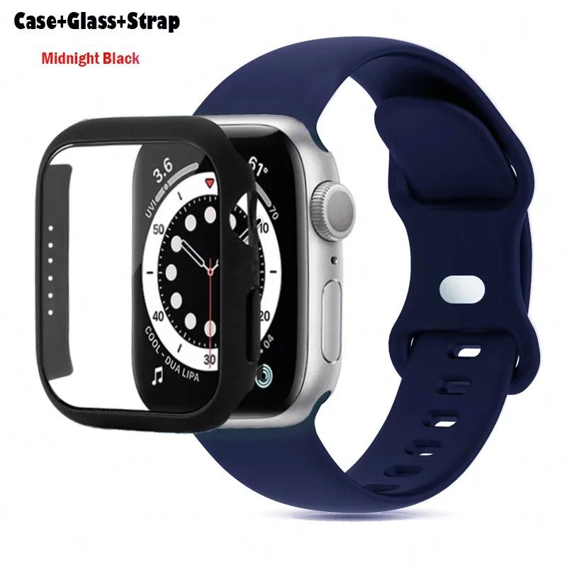 Glas+Gehäuse+Armband Für Uhrenarmband 44mm 41mm 45mm 40mm 38mm 42mm Silikonarmband iWatch Serie 9 8 3 4 5 6 SE 7 Armbänder
