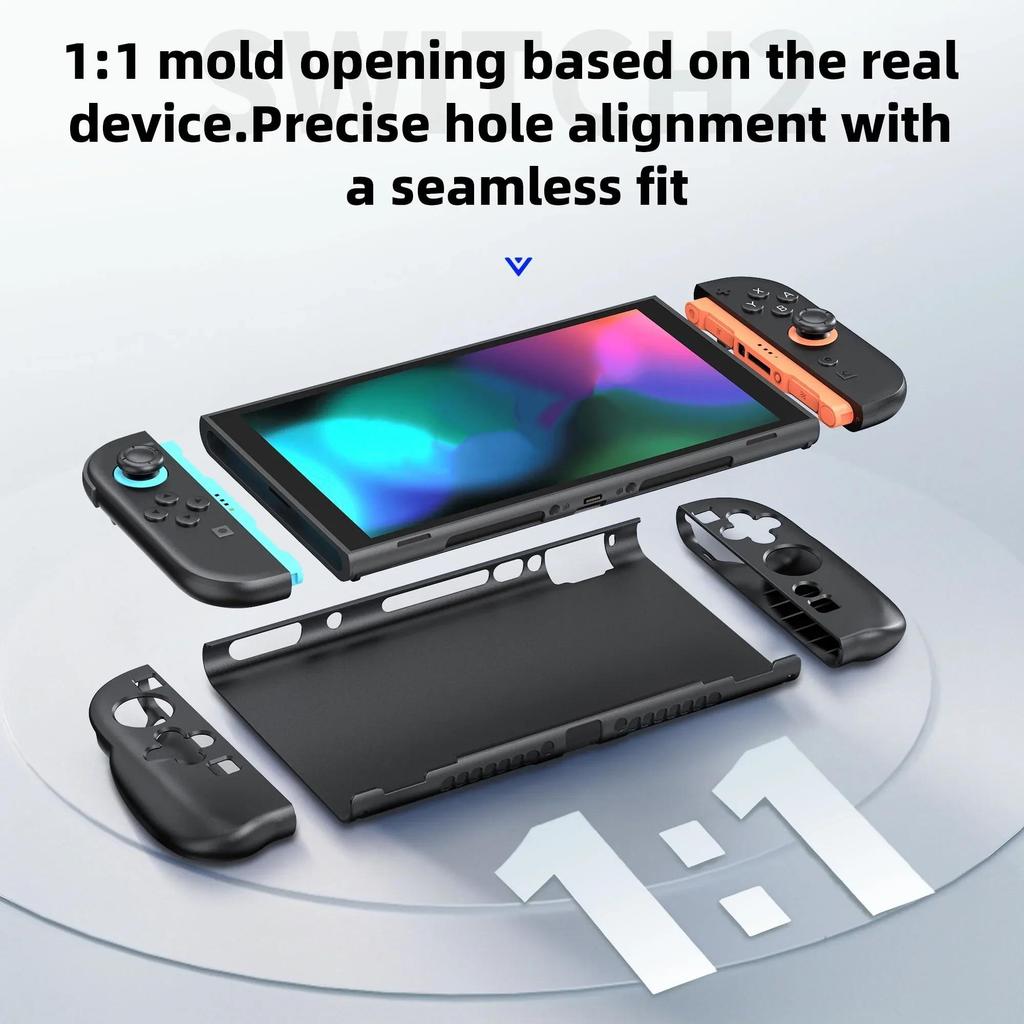 For NS 2 Accessories Set, Ergonomic Grip & Protective Case, Split Design for Handheld / Controller Mode, 360° Full Coverage, Black
