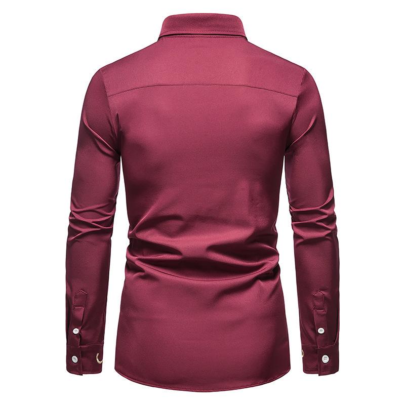 European Hollow-Out Asymmetrical Embroidered Men's Long Sleeve Western Shirt