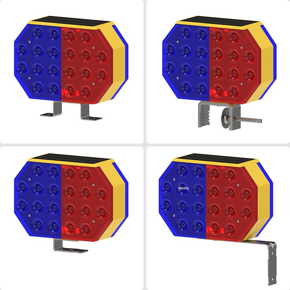 Solar-Powered Red and Blue Traffic Strobe Light for Road Construction and Nighttime Safety