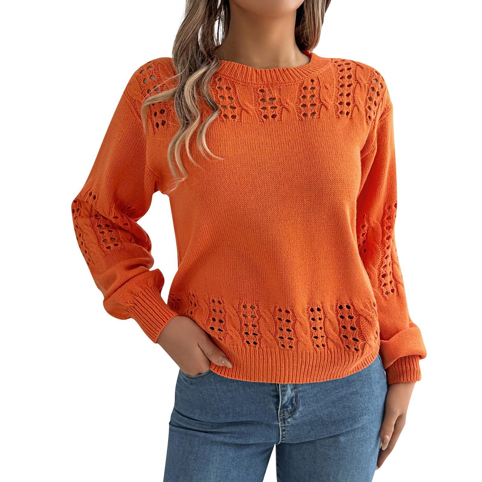 

Женский свободный однотонный свитер с круглым вырезом и длинными рукавами L оранжевый