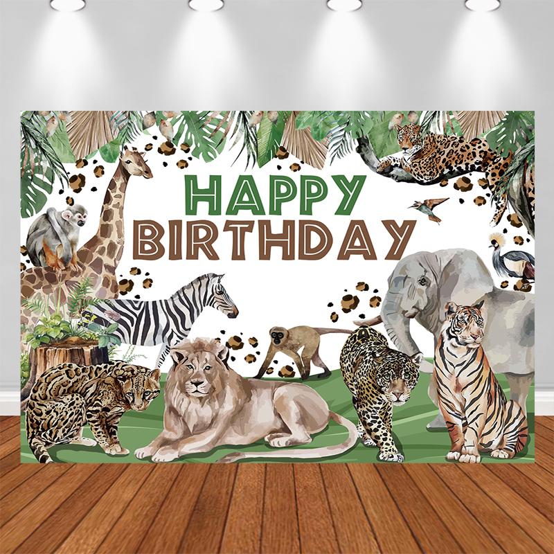 LS Photography Background Wildlife 1st Birthday Party Jungle Floral Decor Props Baby Shower Kids Portrait Photo Backdrop Studio
