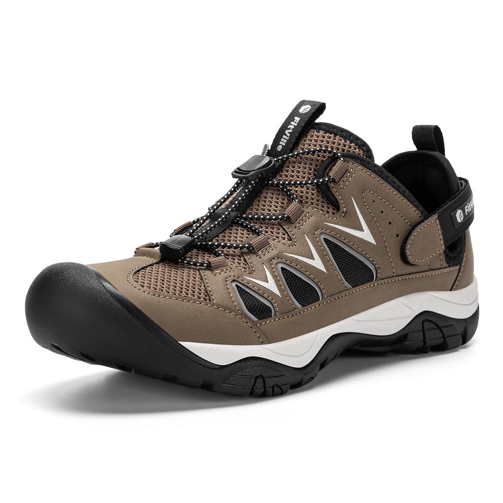Men's Wide Fit Leather Hiking Sandals Breathable Water Shoes with Arch Support for Beach and Summer