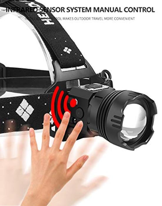 XHP99 LED Motion Rechargeable Headlamp with 5 500m Adjustable Tactical IPX6 Waterproof Head Torch for Disaster and Emergencies High-Power Headlight,