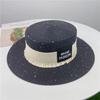 Ladies Summer Sun Protection Hat Women's Beach Hat Versatile Patch Straw Hat Flat Edge Straw Hat Letter Strap