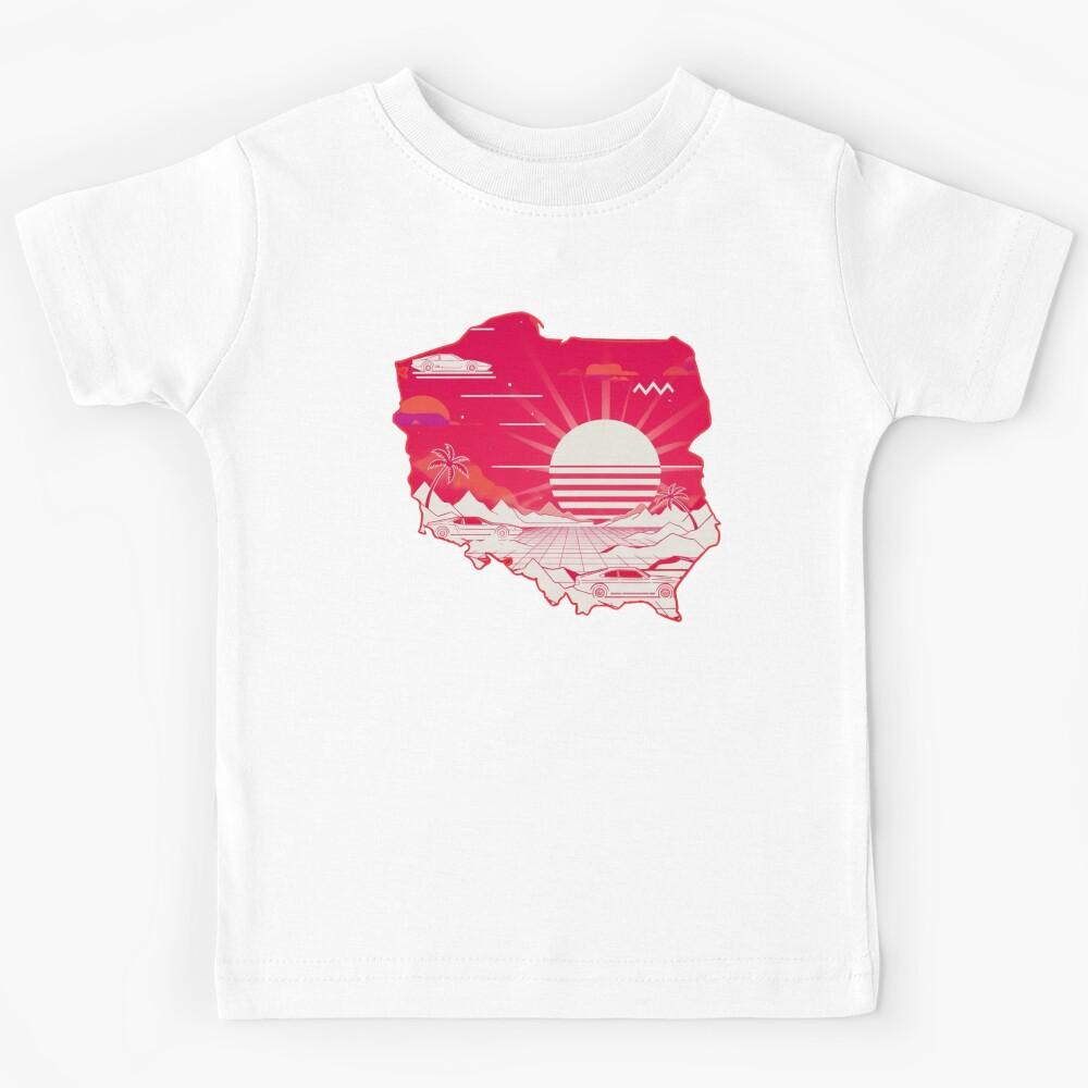 Retro Neon Poland Map Design – Polish Vaporwave Sunset Aesthetic Futuristic Landscape Kids T-Shirt 160