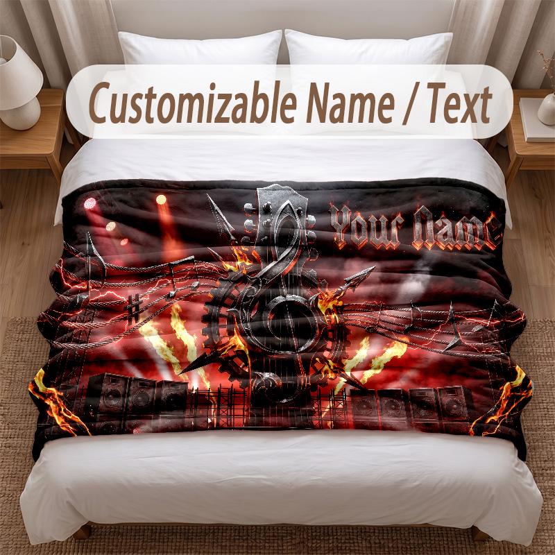 Music General Theme Soft Blanket Personalized Custom Name Text Print Warm Blanket Home Sofa Bedroom Decor