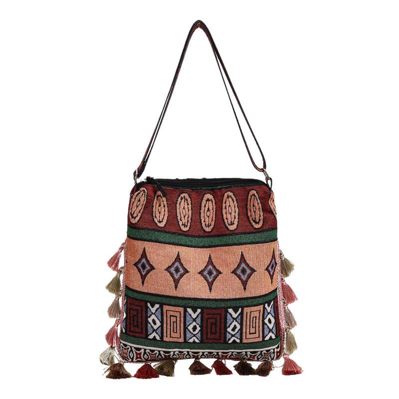 Ethnic Pattern Handheld Tote For Women With Special Fabric And Mobile Pocket For Street Fashion